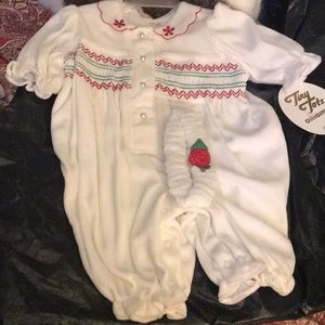 NWT Sz 3/6 mths white velour coverall w/headband vintage